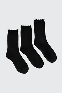 Ardene 3-Pack Slouchy Crew Socks in Black | Polyester/Spandex