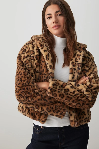 Ardene Short Hooded Faux Fur Jacket in | Size | Polyester