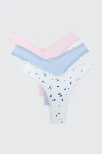 Ardene 3-Pack Microfiber Thong Panties in White | Size | Polyester/Elastane
