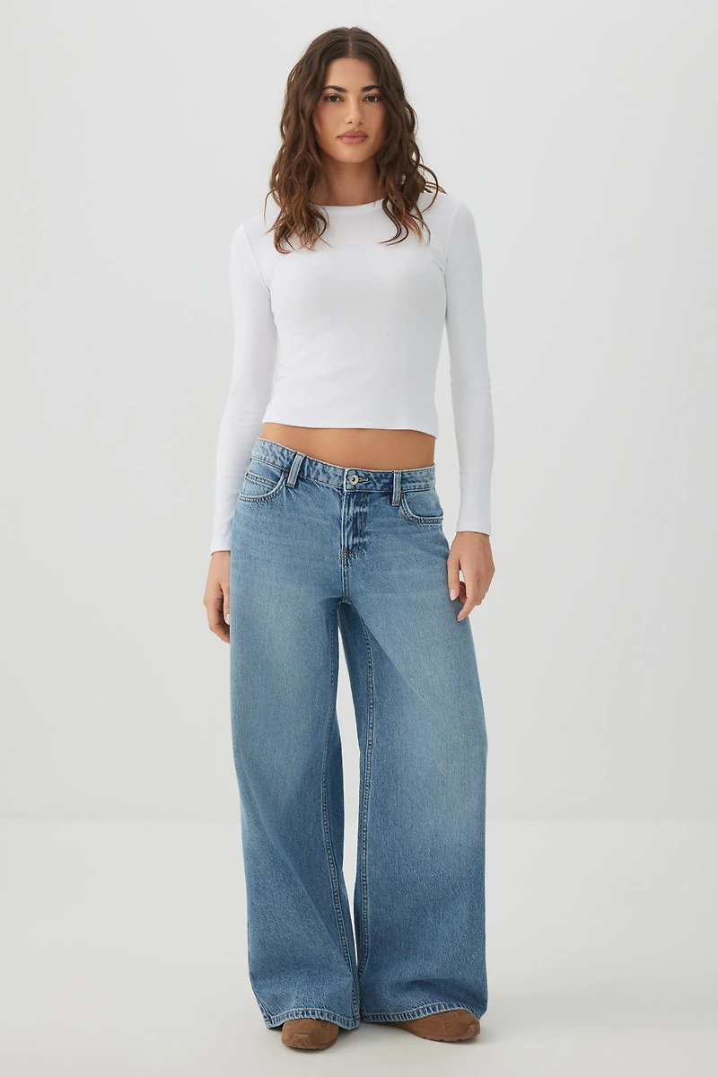 Haut court côtelé col rond