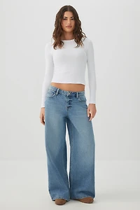 Haut court côtelé col rond