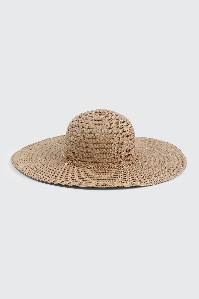 Ardene Straw Hat with Seashell Charms in Beige
