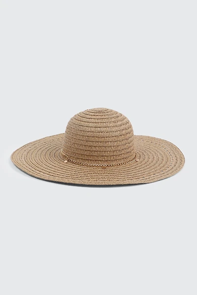 Ardene Straw Hat with Seashell Charms in Beige