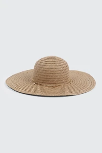 Ardene Straw Hat with Seashell Charms in Beige