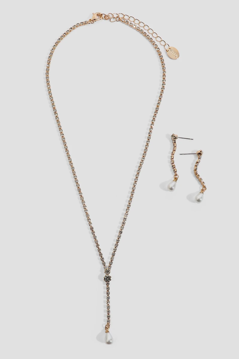 Ardene Y Shape Necklace and Earrings Set in Gold | Stainless Steel
