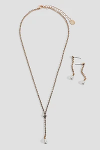 Ardene Y Shape Necklace and Earrings Set in Gold | Stainless Steel
