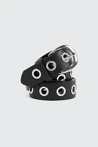 Ardene Eyelet Belt in Black | Size | Faux Leather