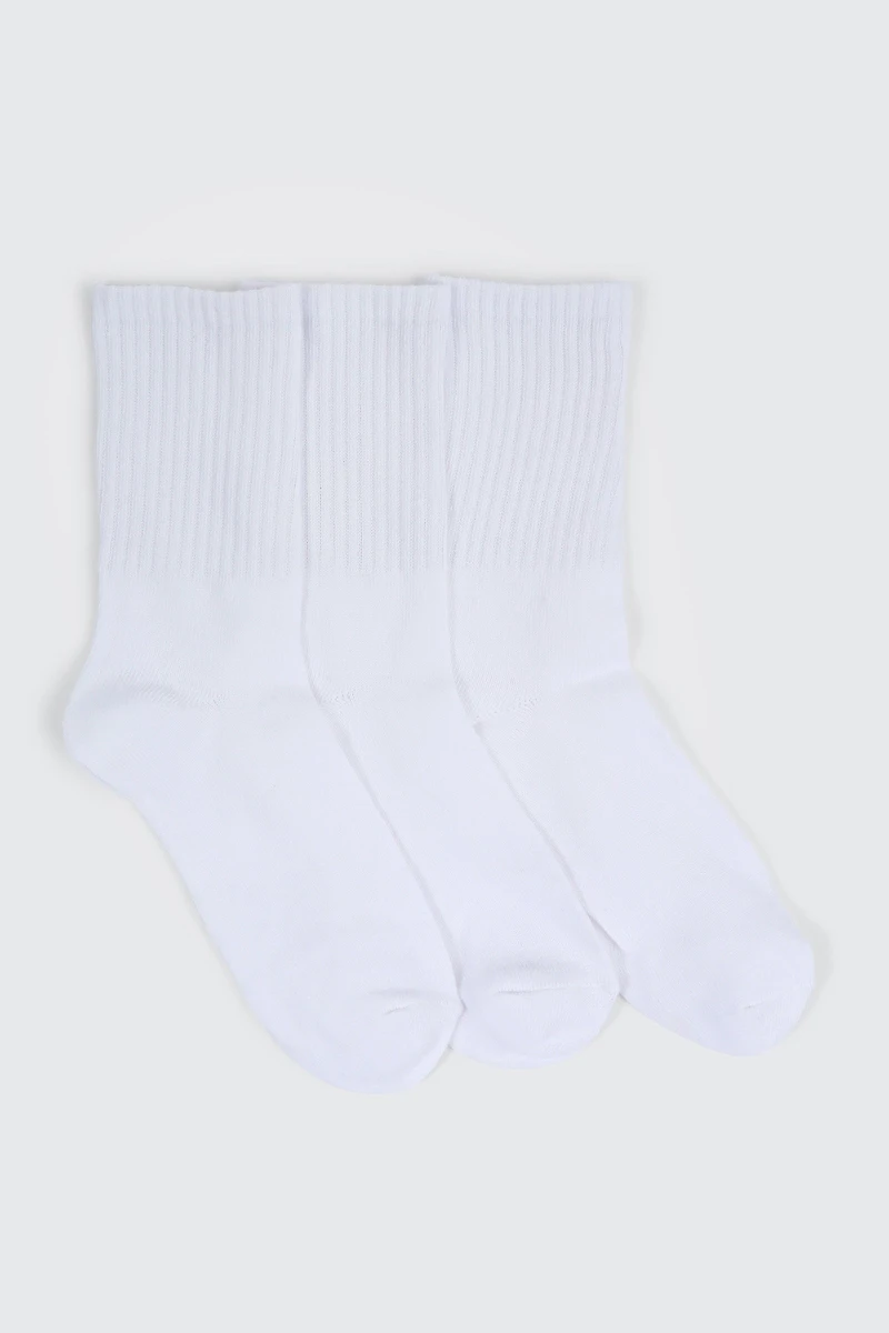 Ardene Kids 3-Pack Rib Crew Socks in White | Polyester/Spandex