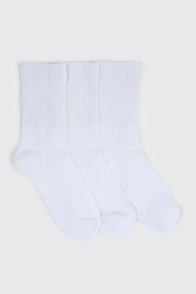 Ardene Kids 3-Pack Rib Crew Socks in White | Polyester/Spandex