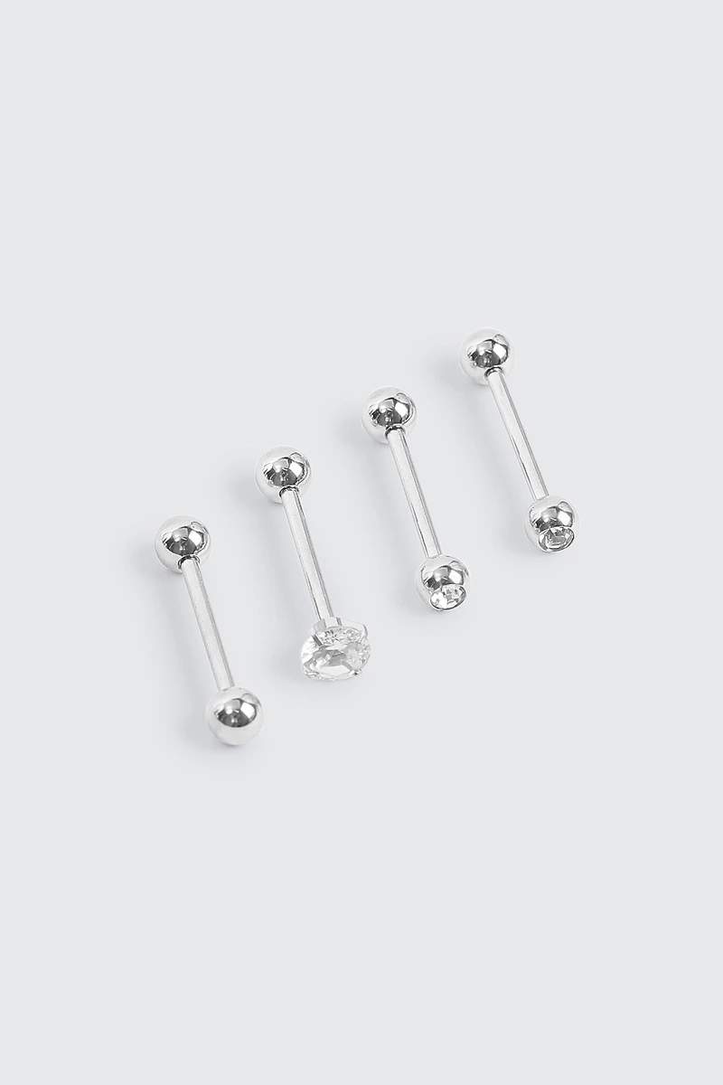 Ardene 4-Pack Crystal Tongue Barbell Piercings in Silver