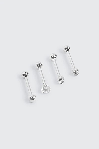 Ardene 4-Pack Crystal Tongue Barbell Piercings in Silver
