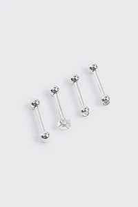 Ardene 4-Pack Crystal Tongue Barbell Piercings in Silver