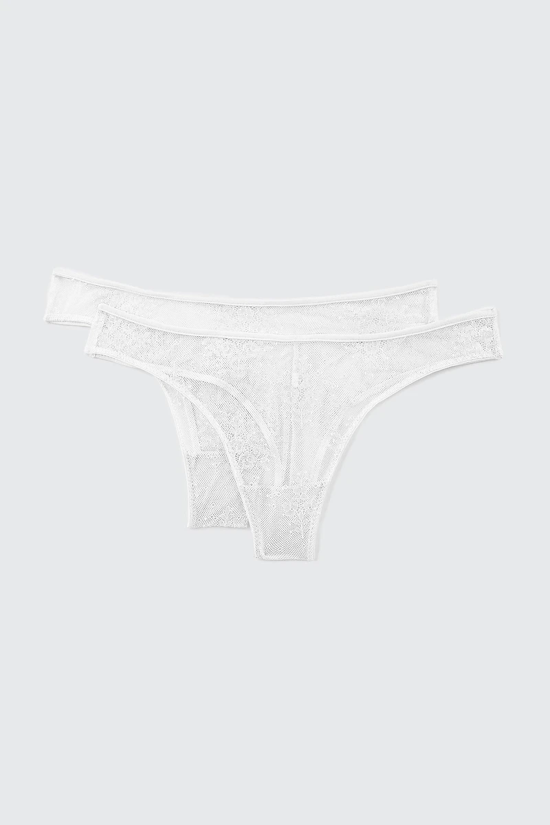Ardene 2-Pack Lace Cheeky Panty Panties in White | Size | Nylon/Elastane