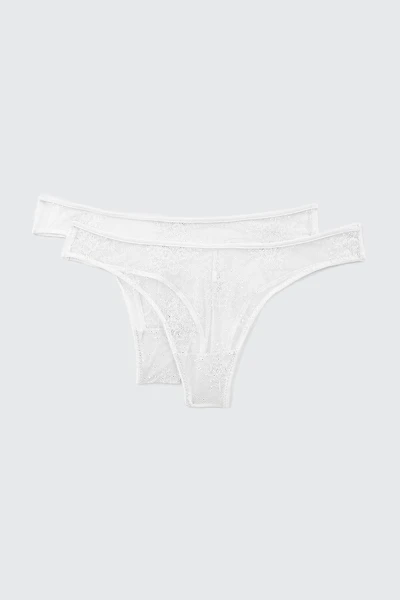 Ardene 2-Pack Lace Cheeky Panty Panties in White | Size | Nylon/Elastane