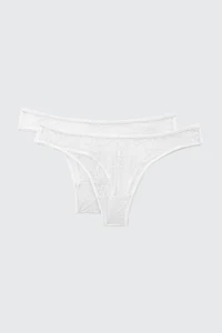 Ardene 2-Pack Lace Cheeky Panty Panties in White | Size | Nylon/Elastane