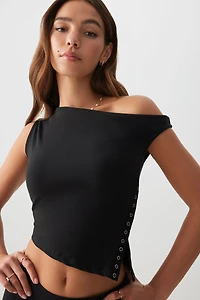 Ardene Asymmetrical Off Shoulder T-Shirt in | Size | Cotton/Elastane