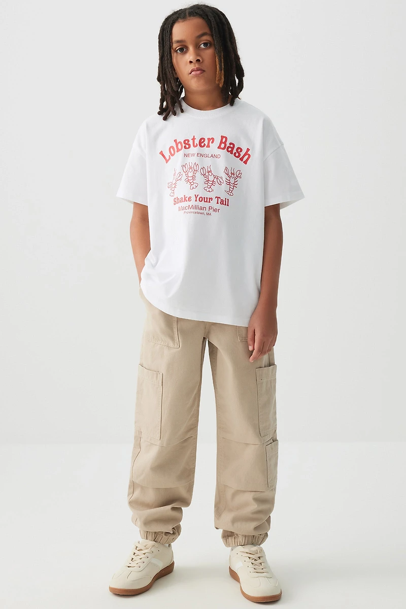 Ardene Kids Twill Cargo Joggers in Beige | Size Small | 100% Cotton