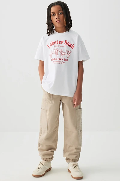 Ardene Kids Twill Cargo Joggers in Beige | Size | 100% Cotton