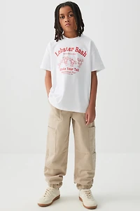 Ardene Kids Twill Cargo Joggers in Beige | Size Small | 100% Cotton