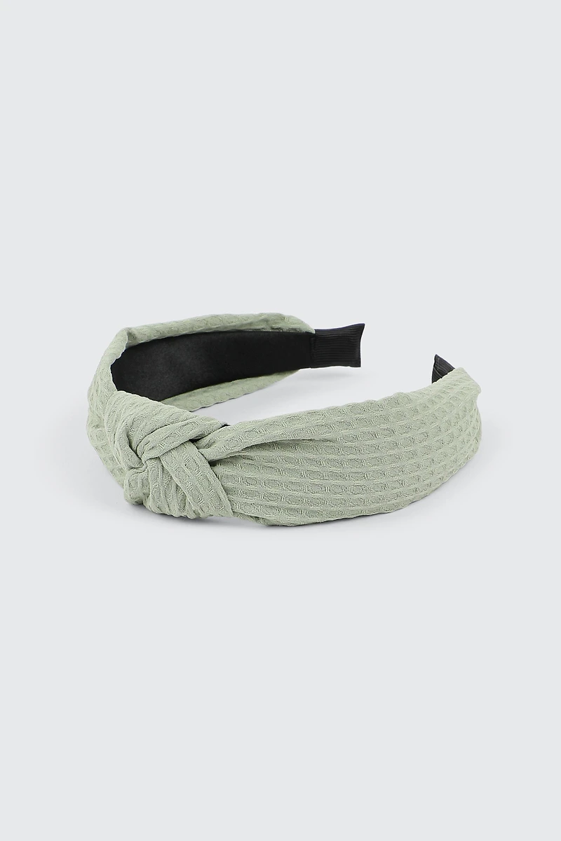 Ardene Waffle Knit Knotted Headband in Sage | Polyester