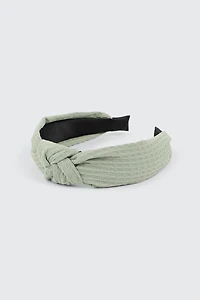 Ardene Waffle Knit Knotted Headband in Sage | Polyester