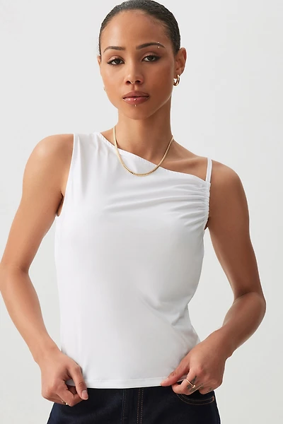 Ardene One-Shoulder Asymmetrical Tank Top in White | Size | Polyester/Spandex
