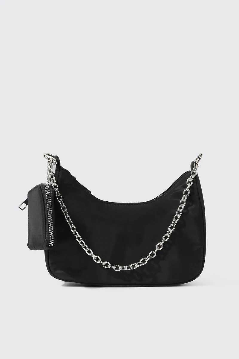 Ardene Chain Strap Shoulder Bag with Coin Purse in Black | 100% Recycled Polyester/Nylon | Eco-Conscious