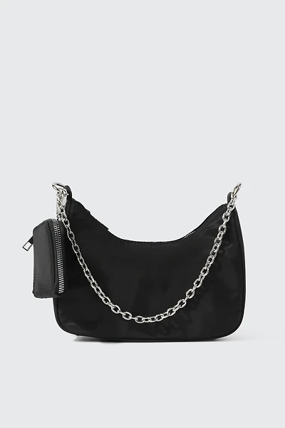 Ardene Chain Strap Shoulder Bag with Coin Purse in Black | 100% Recycled Polyester/Nylon | Eco-Conscious