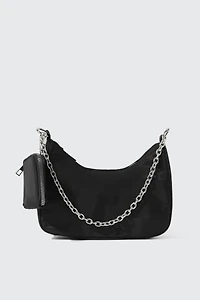 Ardene Chain Strap Shoulder Bag with Coin Purse in Black | 100% Recycled Polyester/Nylon | Eco-Conscious