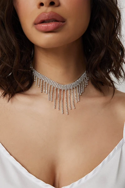 Ardene V Shape Rhinestone Choker in Silver