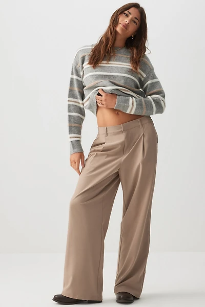 Ardene Smooth Stretch High Rise Wide Leg Trousers in Beige | Size | Polyester/Spandex
