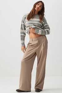 Ardene Smooth Stretch High Rise Wide Leg Trousers in Beige | Size | Polyester/Spandex