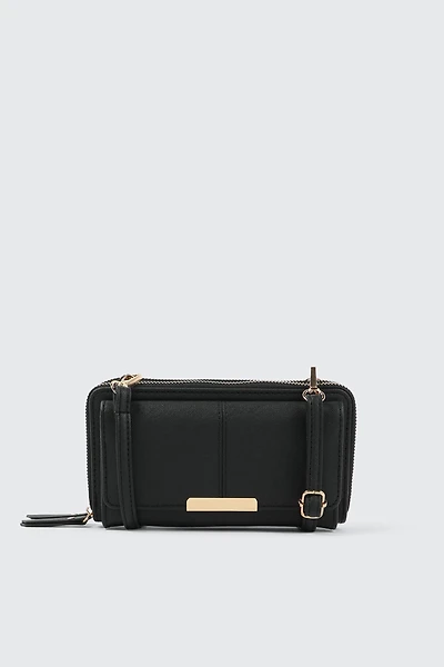 Ardene Crossbody Wallet in Black | 100% Recycled Polyester/Faux Leather | Eco-Conscious
