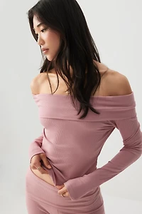 Ardene Super Stretch Off Shoulder Top in Medium Pink | Size | Elastane/Viscose