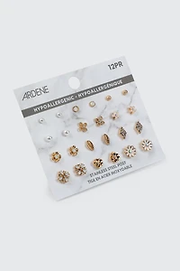 Ardene 12-Pack Assorted Stud Earrings in Gold | Stainless Steel