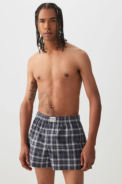 Ardene Man Plaid Poplin Boxer For Men in Dark Blue | Size | Cotton/Elastane