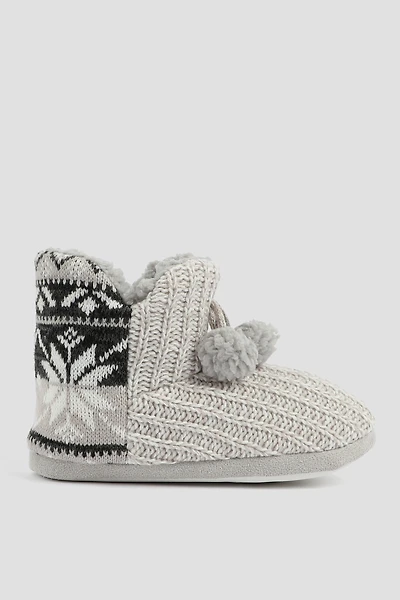 Ardene Knit Bootie Slippers with Accent Print in Grey | Size | Eco-Conscious