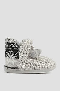 Ardene Knit Bootie Slippers with Accent Print in Grey | Size | Eco-Conscious