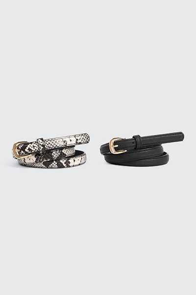 Ardene 2-Pack Snake & Solid Belts in Black | Size | Faux Leather