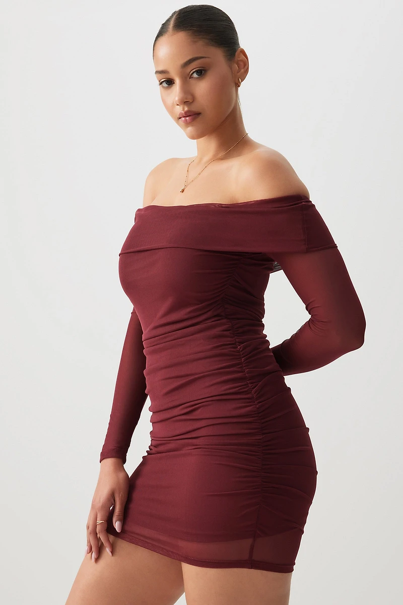 Ardene Off Shoulder Mini Mesh Dress in | Size | Polyester/Spandex