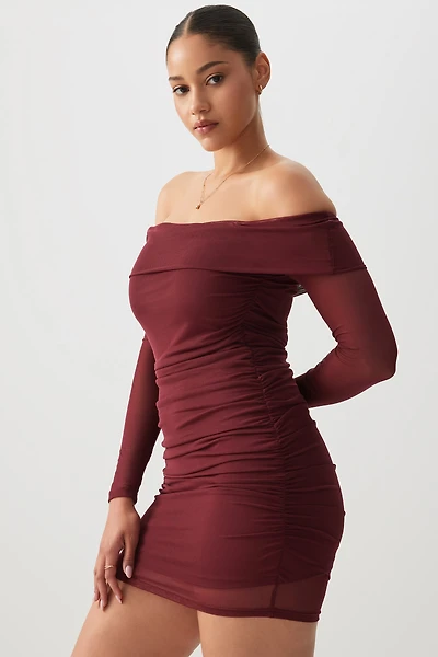 Ardene Off Shoulder Mini Mesh Dress in | Size | Polyester/Spandex