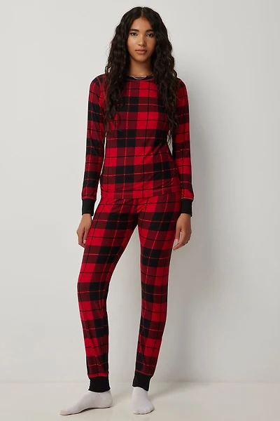Ardene Skinny Jogger PJ Set in Red | Size | Polyester/Elastane | Eco-Conscious