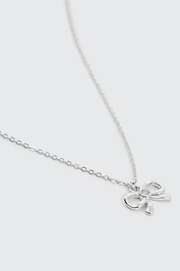 Ardene 14K White Gold Plated Bow Necklace in Silver