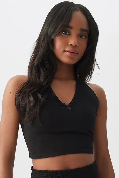Ardene Plunge Halter Top in Black | Size XS | Rayon