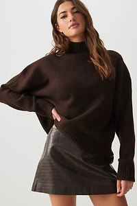 Ardene Croc Embossed Micro Skirt in Brown | Size | Faux Leather/Polyester