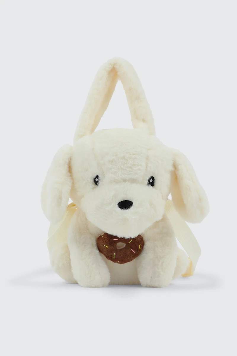 Ardene Kids Plush Animal Crossbody Bag in Off-White | Polyester