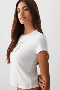 T-shirt court à détail d'écusson