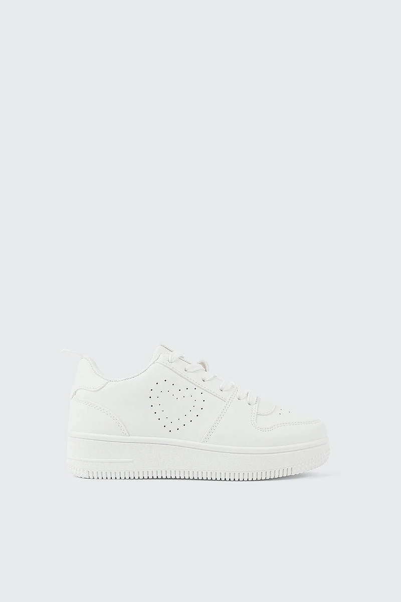 Ardene Kids Thick Sole Court Sneakers with Heart in White | Size 1