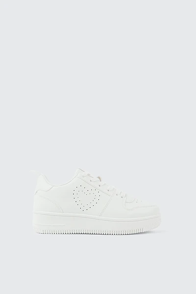 Ardene Kids Thick Sole Court Sneakers with Heart in White | Size