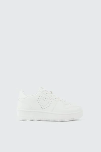 Ardene Kids Thick Sole Court Sneakers with Heart in White | Size 1